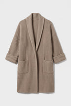 Jacket – Women's Beige Knit Cardigan Coat, Relaxed Fit