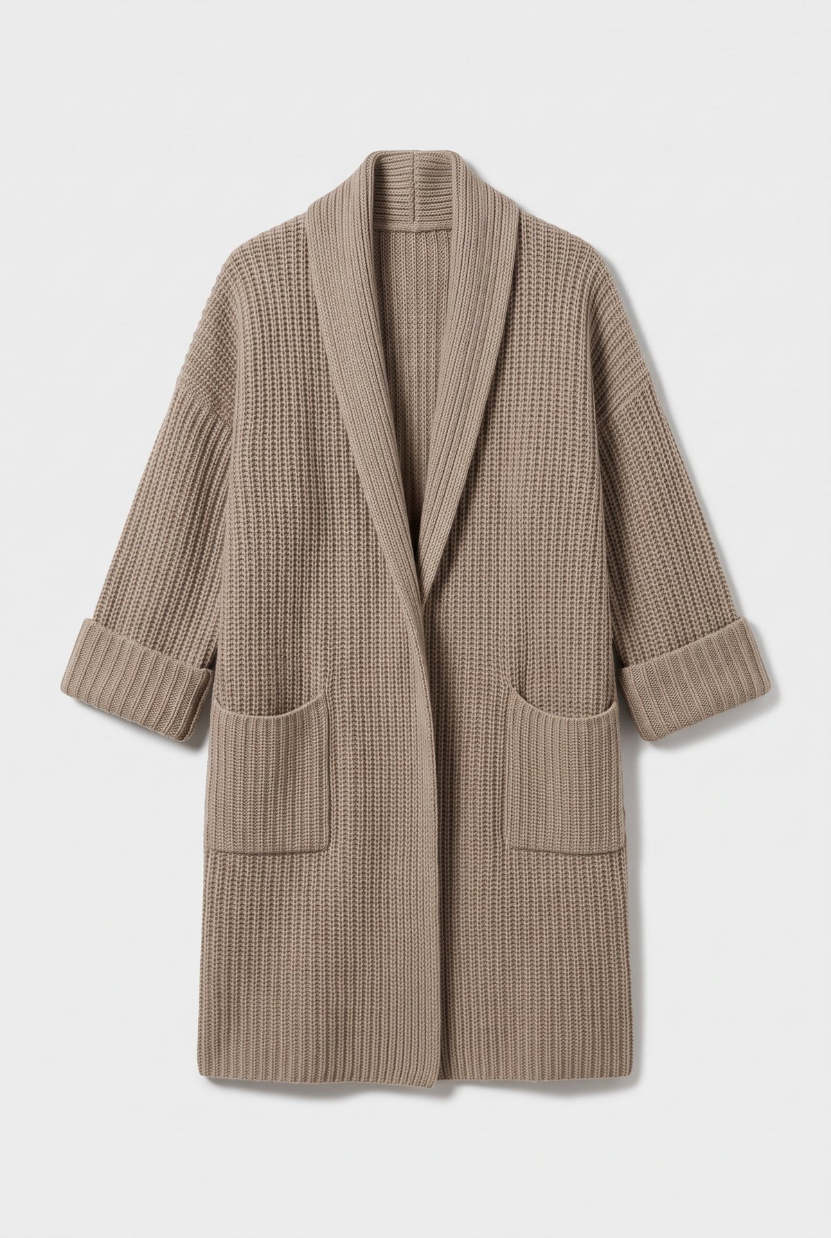 Jacket – Women's Beige Knit Cardigan Coat, Relaxed Fit