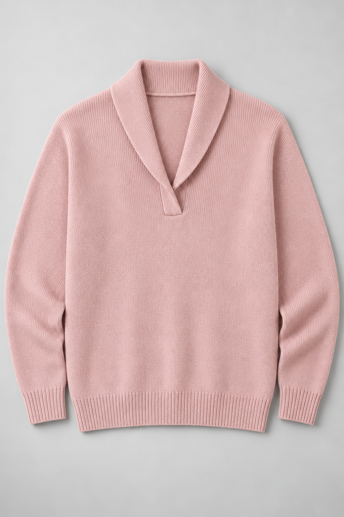 Ribbed Knit Sweater – Relaxed V-Neck Long Sleeve