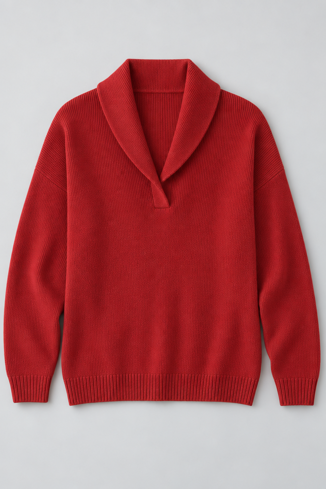Ribbed Knit Sweater – Relaxed V-Neck Long Sleeve
