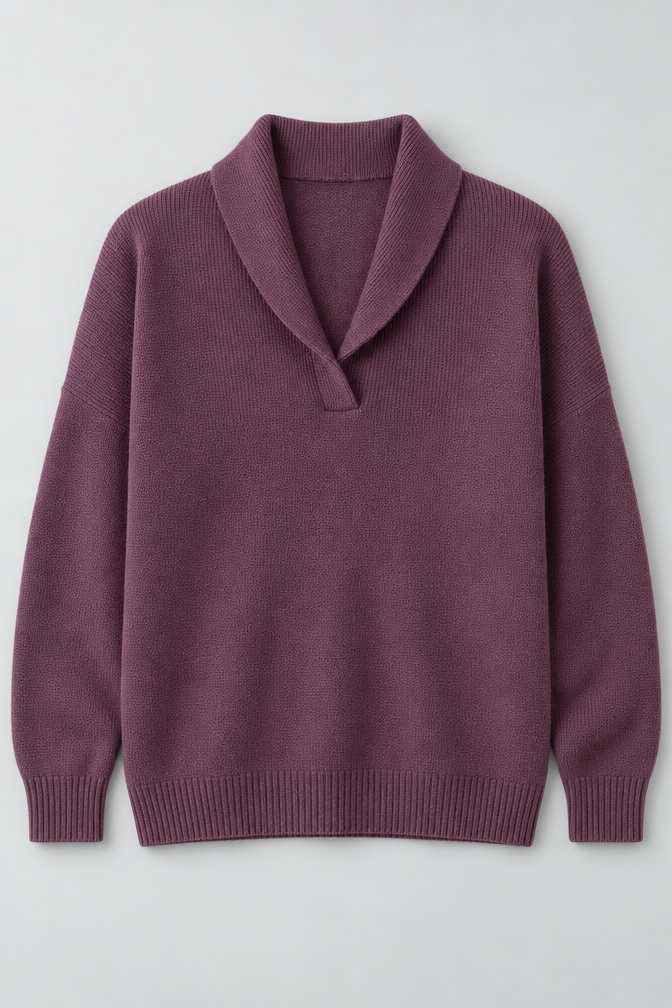 Ribbed Knit Sweater – Relaxed V-Neck Long Sleeve