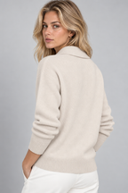 Ribbed Knit Sweater – Relaxed V-Neck Long Sleeve