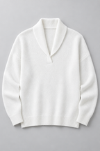 Ribbed Knit Sweater – Relaxed V-Neck Long Sleeve