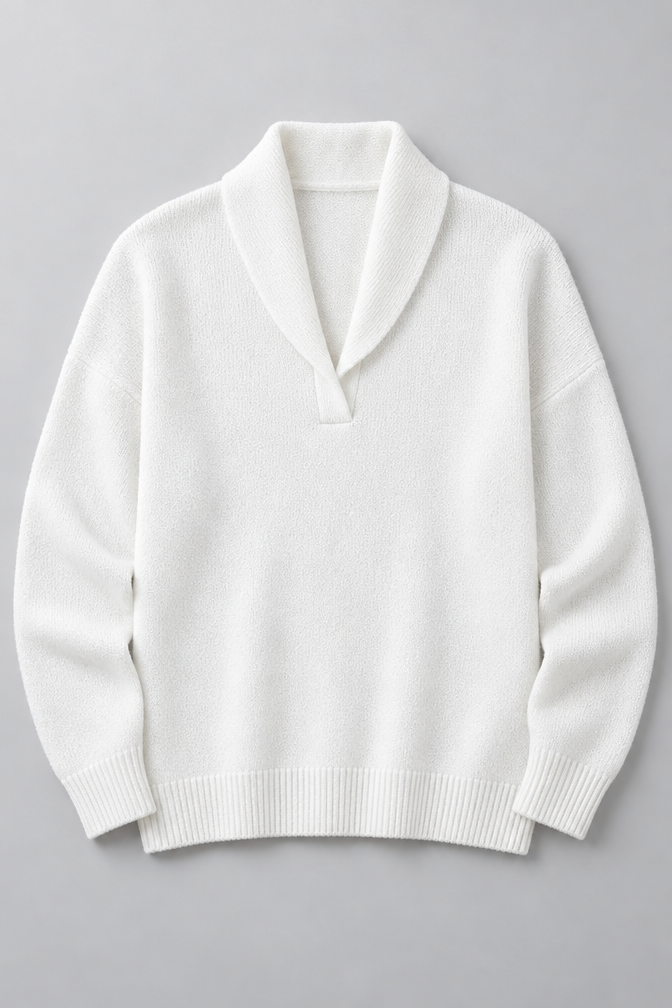 Ribbed Knit Sweater – Relaxed V-Neck Long Sleeve