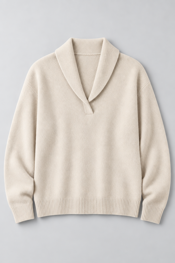 Ribbed Knit Sweater – Relaxed V-Neck Long Sleeve