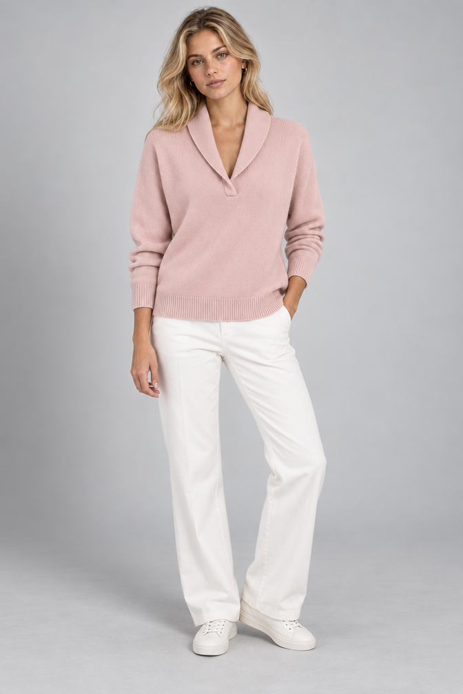Ribbed Knit Sweater – Relaxed V-Neck Long Sleeve