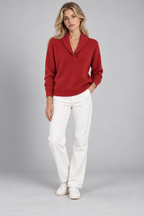 Ribbed Knit Sweater – Relaxed V-Neck Long Sleeve