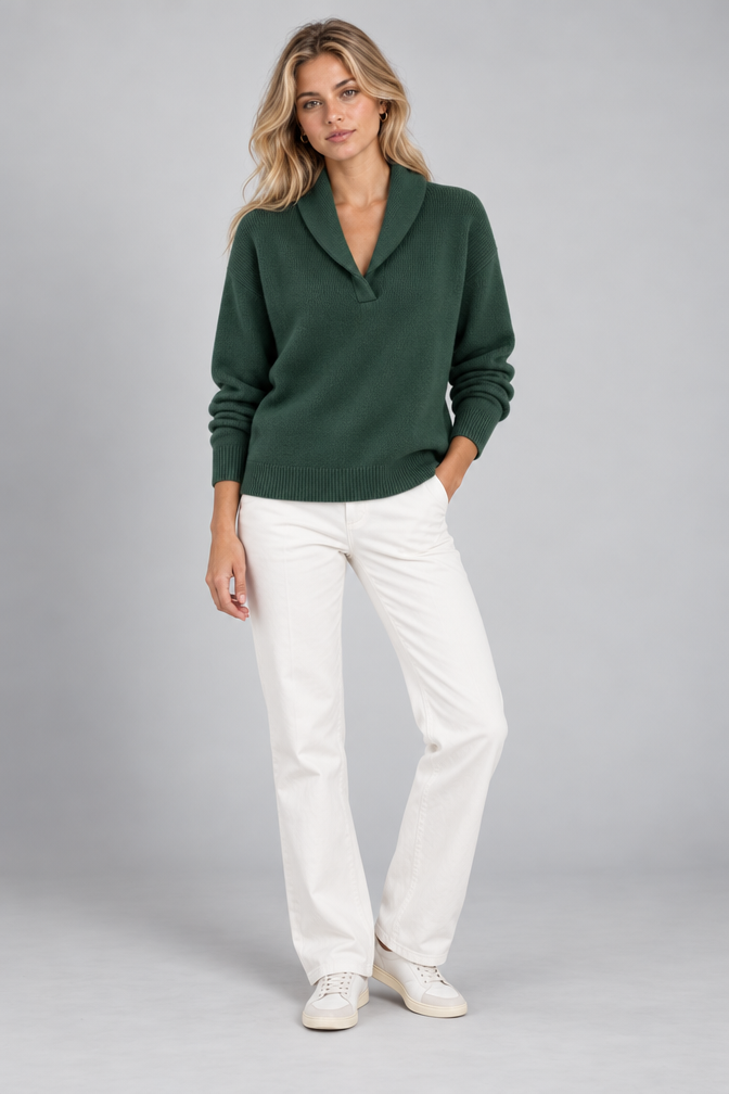 Ribbed Knit Sweater – Relaxed V-Neck Long Sleeve