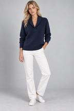 Ribbed Knit Sweater – Relaxed V-Neck Long Sleeve