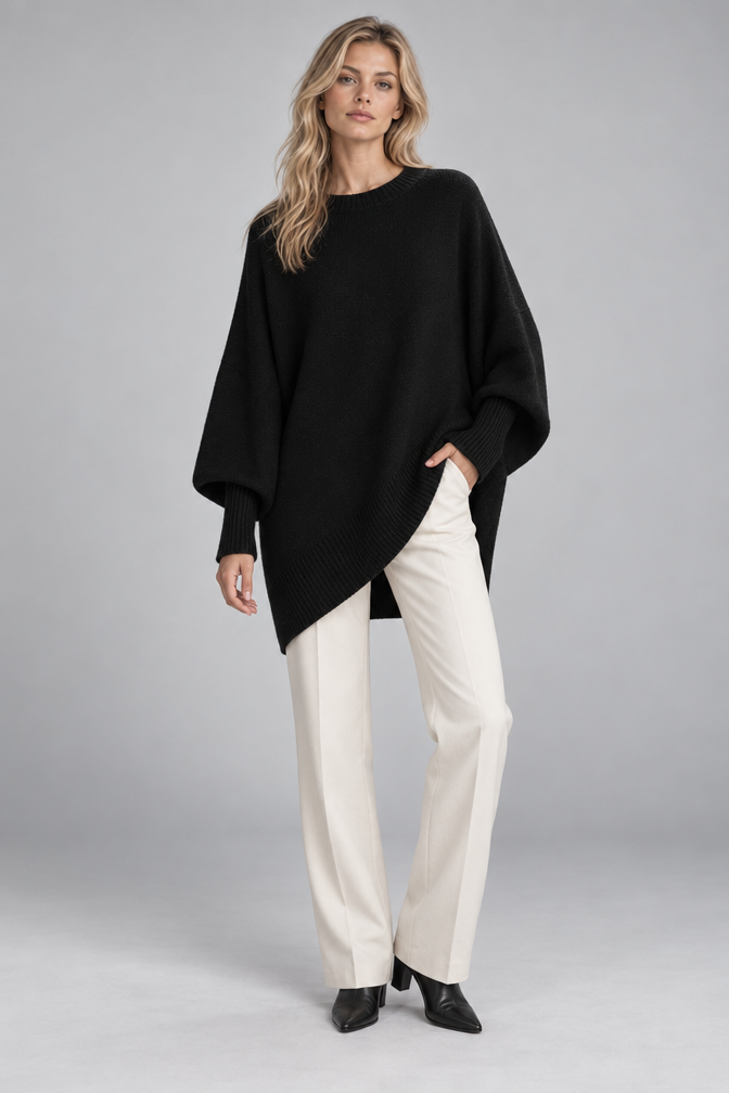 Cashmere Sweater – Oversized Batwing Asymmetric Hem