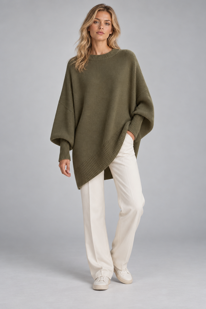 Cashmere Sweater – Oversized Batwing Asymmetric Hem