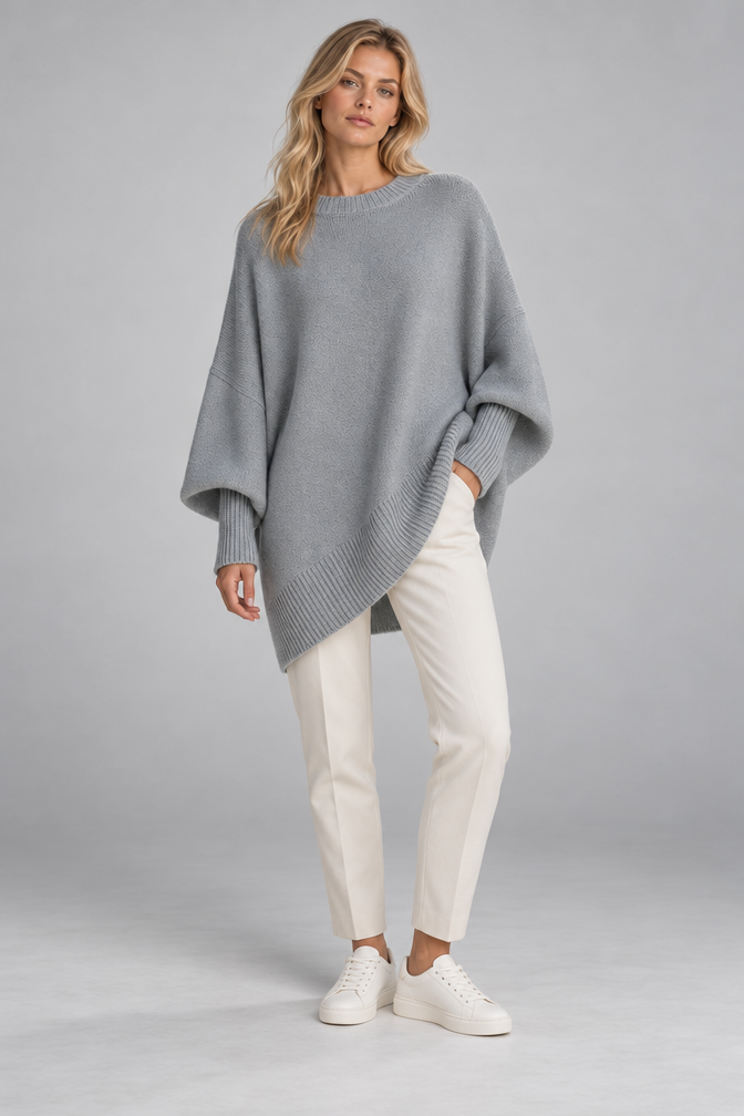Cashmere Sweater – Oversized Batwing Asymmetric Hem