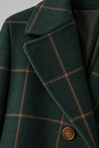 Green Wool Coat – Women's Green Checked Wool-Blend Coat