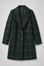 Green Wool Coat – Women's Green Checked Wool-Blend Coat