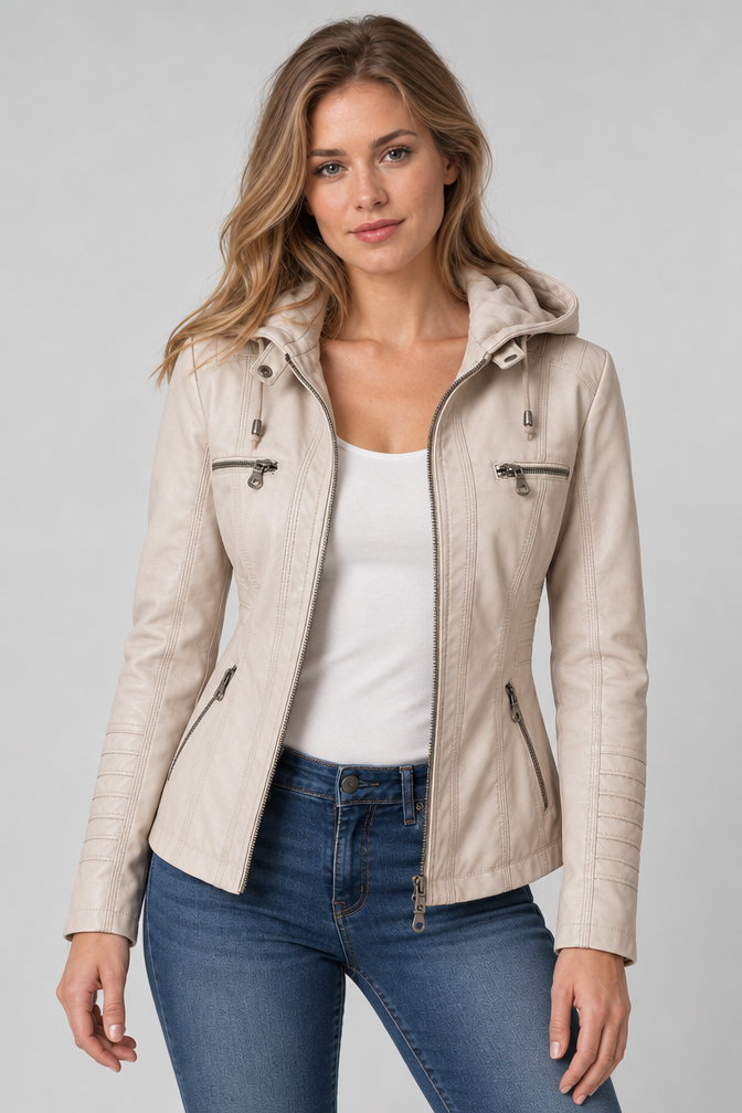 Arden – Women's Leather-Look Hooded Zip Jacket