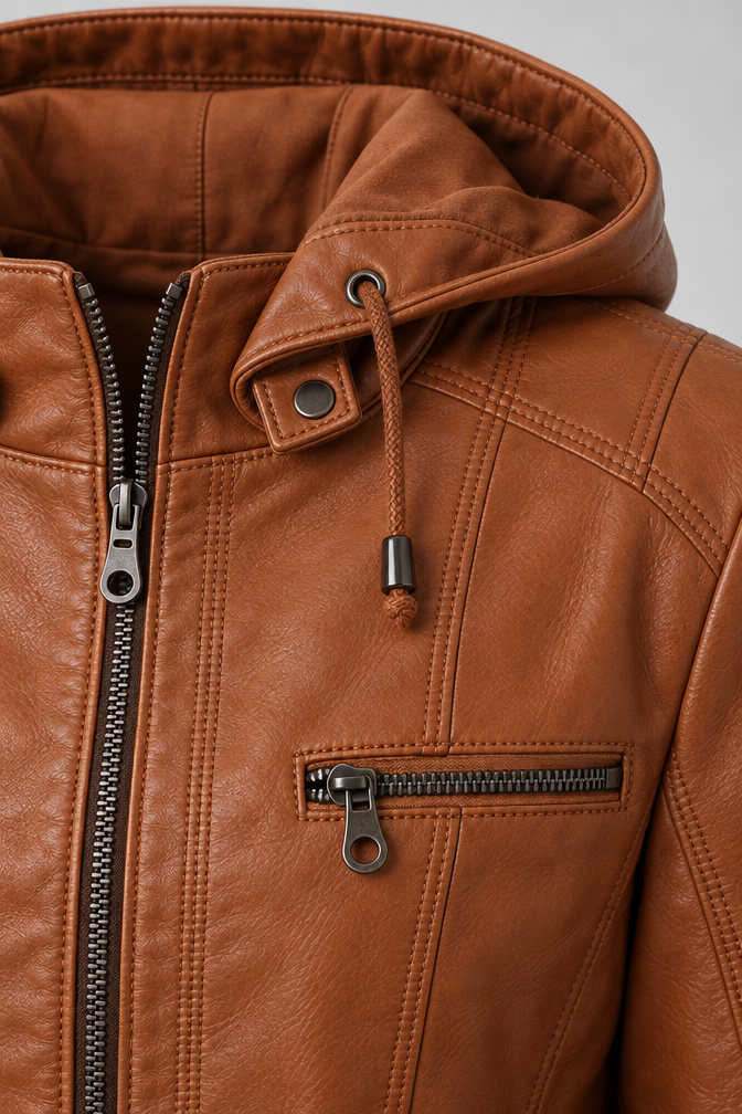 Arden – Women's Leather-Look Hooded Zip Jacket