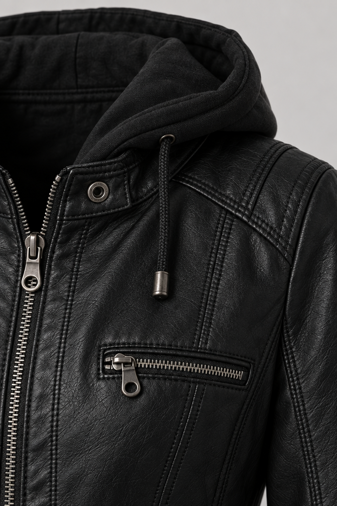Arden – Women's Leather-Look Hooded Zip Jacket