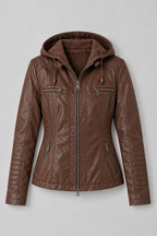 Arden – Women's Leather-Look Hooded Zip Jacket