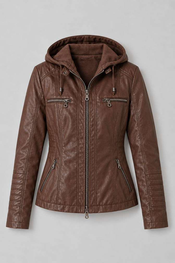 Arden – Women's Leather-Look Hooded Zip Jacket