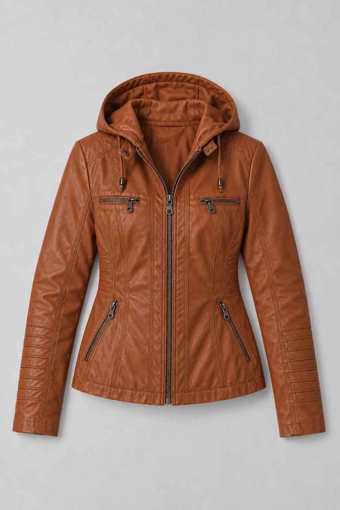 Arden – Women's Leather-Look Hooded Zip Jacket