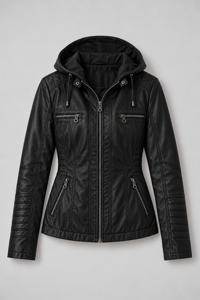 Arden – Women's Leather-Look Hooded Zip Jacket