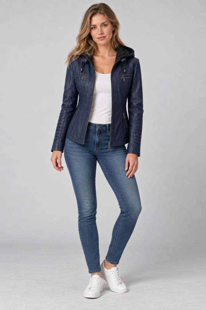 Arden – Women's Leather-Look Hooded Zip Jacket