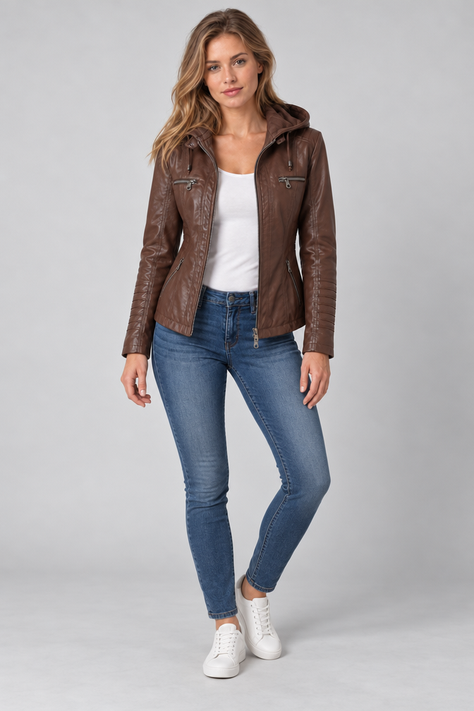 Arden – Women's Leather-Look Hooded Zip Jacket