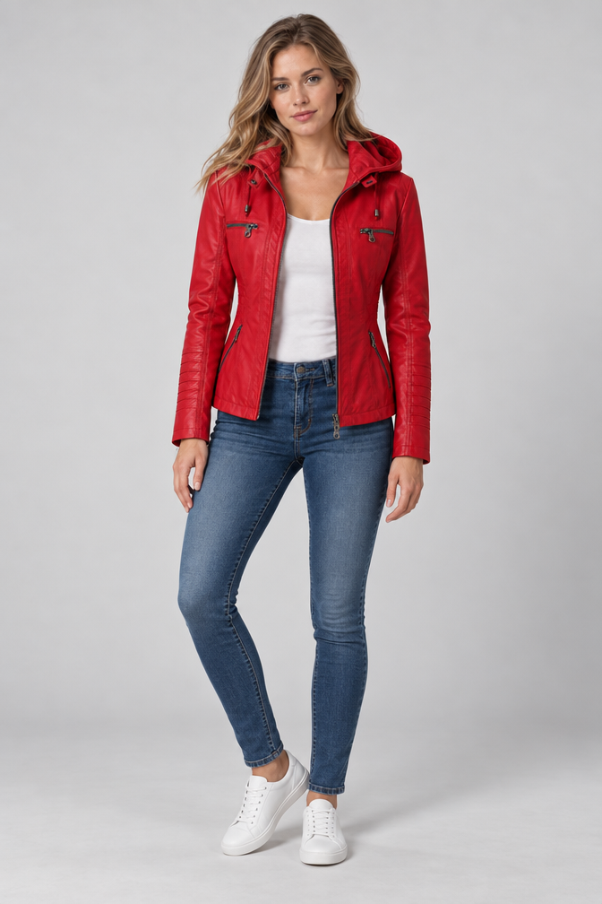 Arden – Women's Leather-Look Hooded Zip Jacket