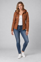 Arden – Women's Leather-Look Hooded Zip Jacket