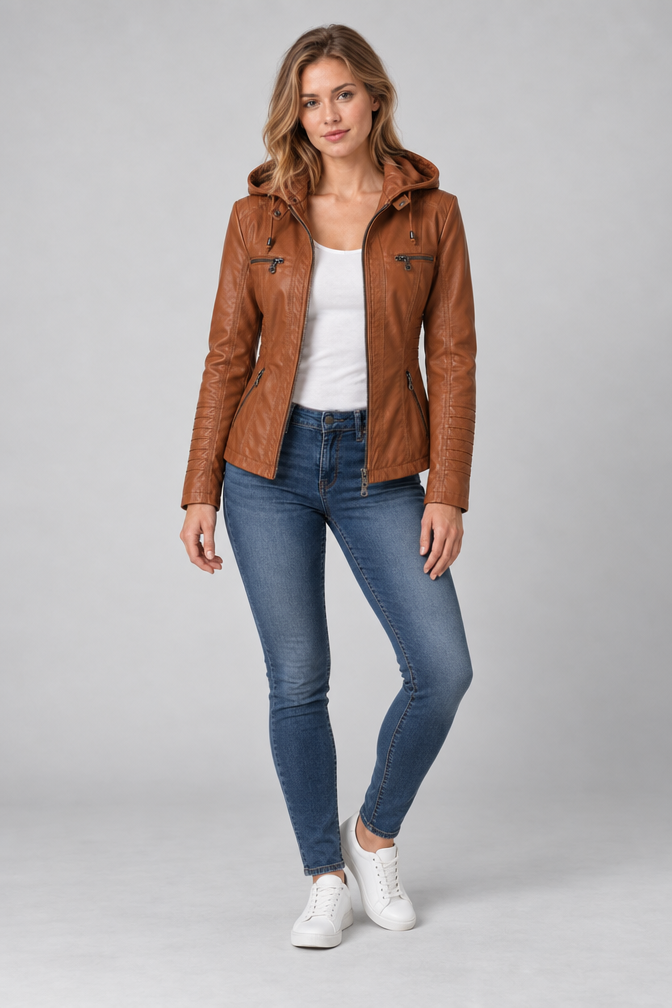Arden – Women's Leather-Look Hooded Zip Jacket