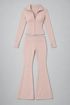 Ribbed Zip Top and Flared Trousers Set