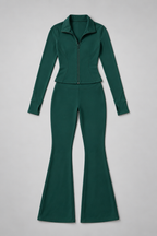 Ribbed Zip Top and Flared Trousers Set