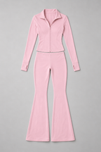 Ribbed Zip Top and Flared Trousers Set
