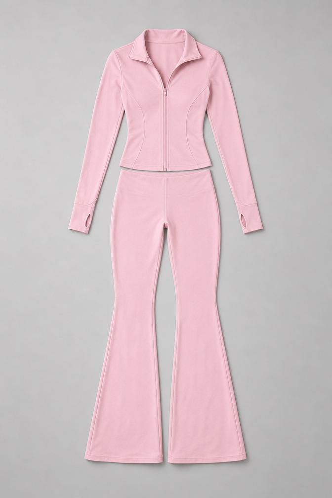 Ribbed Zip Top and Flared Trousers Set