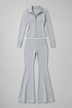 Ribbed Zip Top and Flared Trousers Set