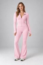 Ribbed Zip Top and Flared Trousers Set