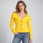 Cardigan – Ribbed Knit Cardigan Sweater with Wide Collar