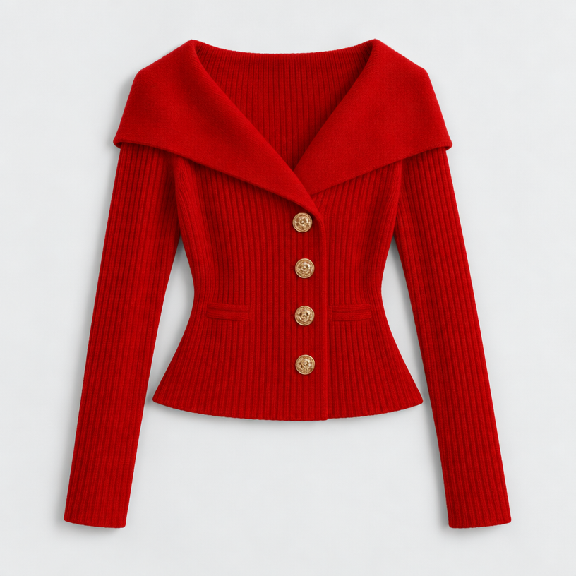 Cardigan – Ribbed Knit Cardigan Sweater with Wide Collar