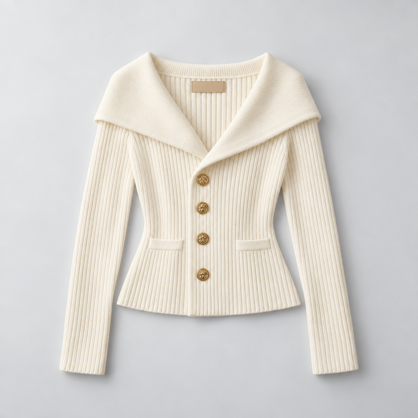 Cardigan – Ribbed Knit Cardigan Sweater with Wide Collar