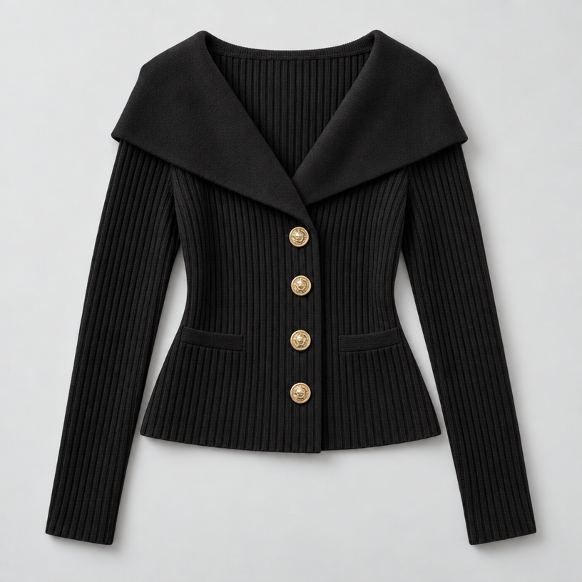 Cardigan – Ribbed Knit Cardigan Sweater with Wide Collar