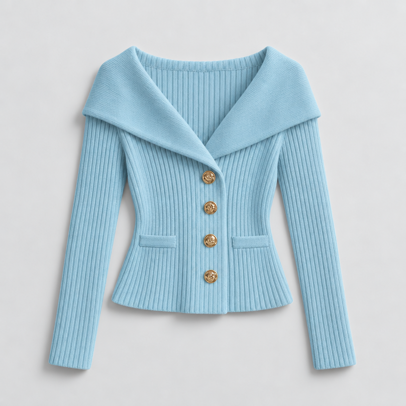 Cardigan – Ribbed Knit Cardigan Sweater with Wide Collar
