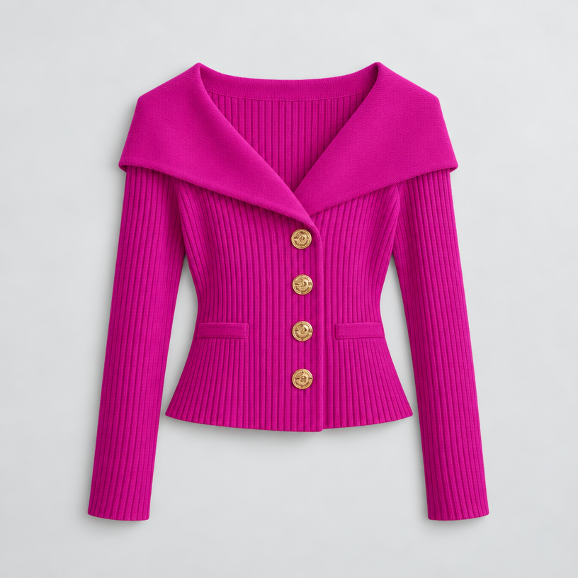 Cardigan – Ribbed Knit Cardigan Sweater with Wide Collar