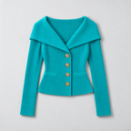Cardigan – Ribbed Knit Cardigan Sweater with Wide Collar
