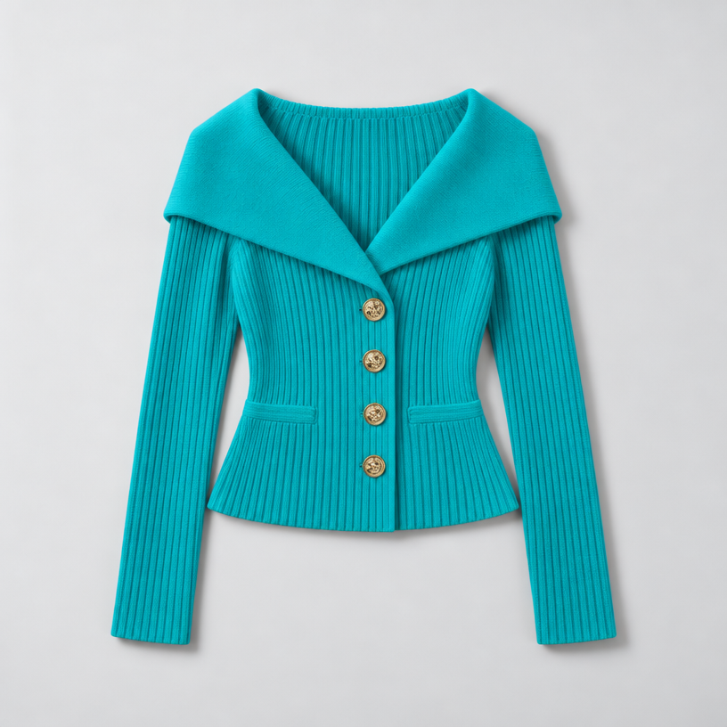 Cardigan – Ribbed Knit Cardigan Sweater with Wide Collar