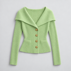 Cardigan – Ribbed Knit Cardigan Sweater with Wide Collar