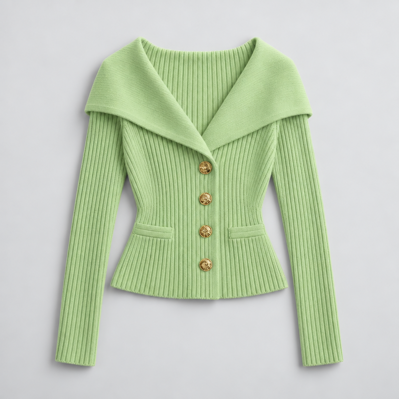 Cardigan – Ribbed Knit Cardigan Sweater with Wide Collar