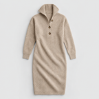 Midi Knit Dress – Mock Neck Long Sleeve Relaxed Fit