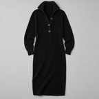 Midi Knit Dress – Mock Neck Long Sleeve Relaxed Fit