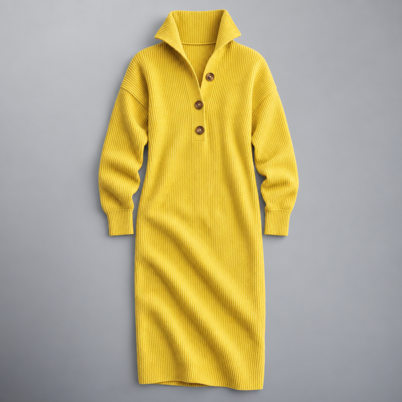 Midi Knit Dress – Mock Neck Long Sleeve Relaxed Fit