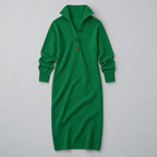 Midi Knit Dress – Mock Neck Long Sleeve Relaxed Fit